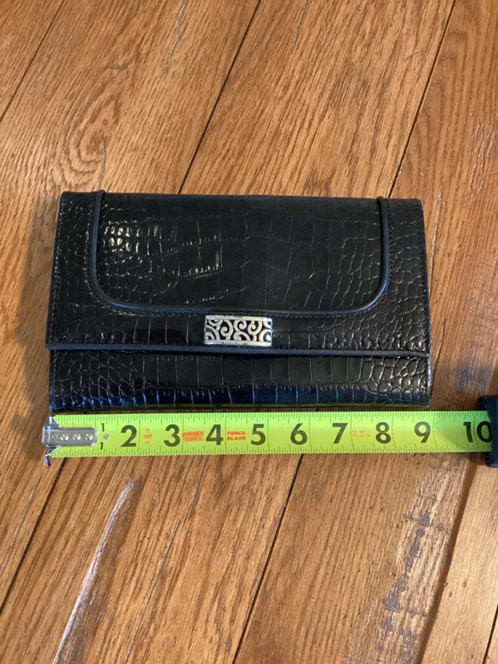 BRIGHTON Retired Travel The World Black Croc Embossed Leather Crossbody Bag